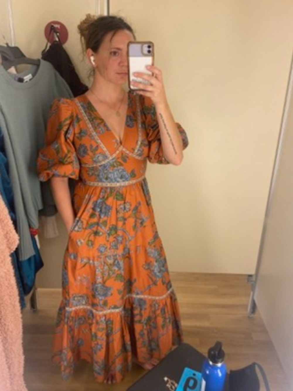 House of Harlow Wanda Floral Puff Sleeve Midi Dress size X-Small